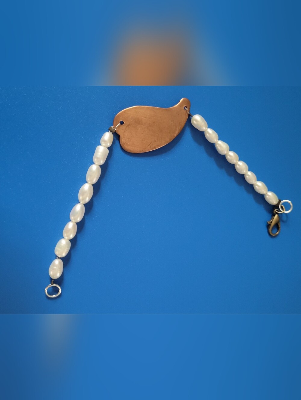 Freshwater Pearl Bracelet with Copper Plate - White Pearls